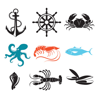 Set of seafood icons.