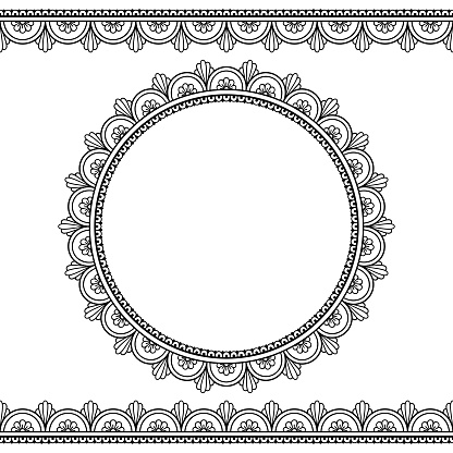 Set Of Seamless Borders And Circular Ornament For Design Application Of ...