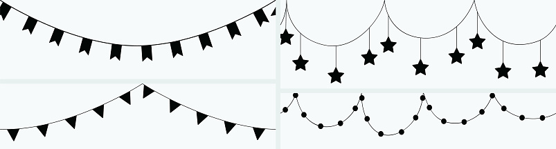 Simple black and white decorative garlands. EPS10 vector illustration, global colors, easy to modify.