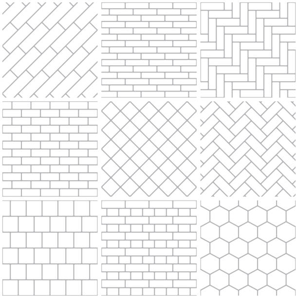 Set of seamless patterns Set of nine seamless patterns. Simple schemes that imitate different materials - brickwork, parquet and tiles. brick stock illustrations