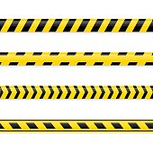 istock Set of seamless yellow and black warning tapes isolated on white background. Police insulation line, signs of danger, do not cross, warning, caution. Barricade construction tape. Vector illustration 1356233334