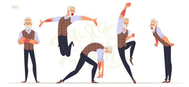Set of senior fashion men in different emotions and expressions. Business person in modern fashion look. Set of senior in diferrent emotion old man crying stock illustrations