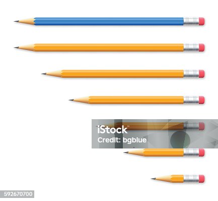 istock Set of seven pencils on white background 592670700