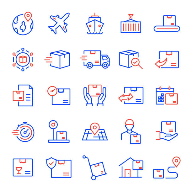 Set of Shipping, Logistic and Delivery Related Line Icons. Editable Stroke. Simple Outline Icons.