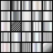 Set of silver gradients. Metallic squares collection. Silver gradient collection for fashion design. Vector EPS10.