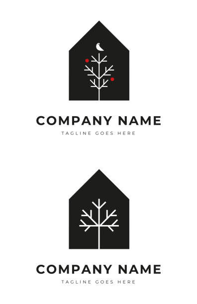 Set of Simple House with tree silhouette logo identity for park residence ornamental vector art illustration