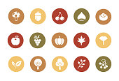 Set of simple icons such as autumn foods and plants