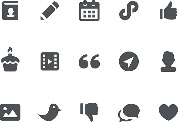 Set of simple social media related icons vector art illustration