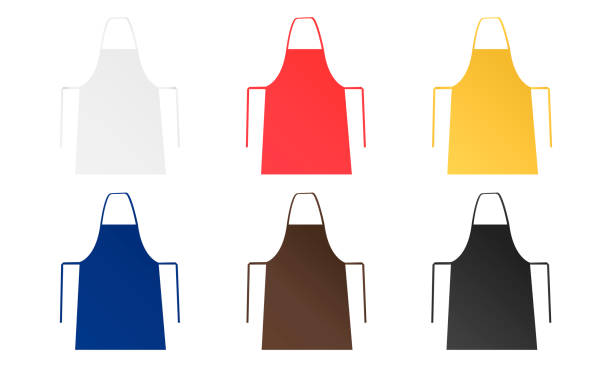 Set of six blank aprons isolated Set of six blank aprons isolated on white background. Mockups for your brand logo or design. Vector illustration apron stock illustrations