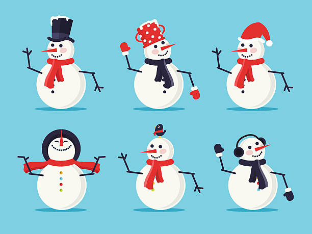 illustrations, cliparts, dessins animés et icônes de ensemble de six bonhommes de neige - bonhomme de neige