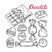 beautiful set of different sketch chocolate candies. hand-drawn illustration