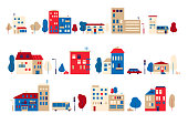 A set of small houses in a toy flat style Vector graphic illustration