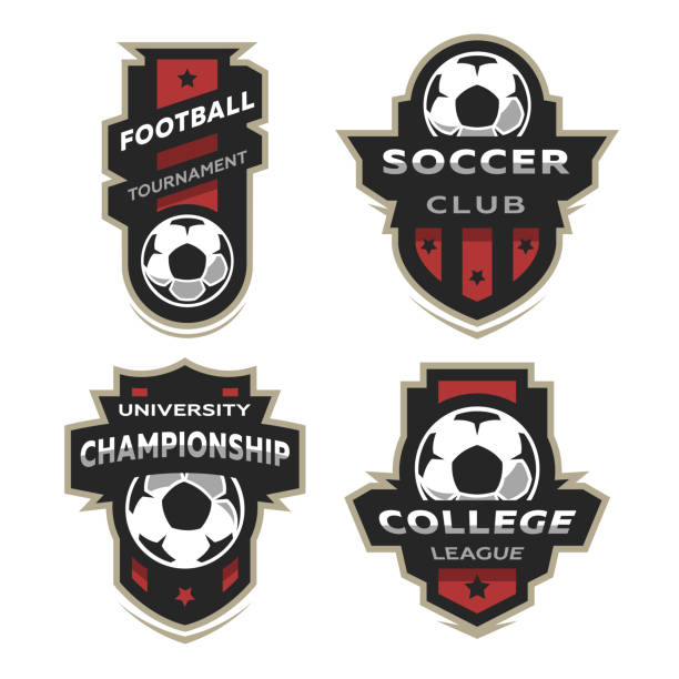 illustrazioni stock, clip art, cartoni animati e icone di tendenza di set di logo soccer football, emblema. - football match