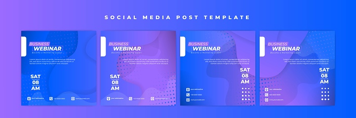 Set of Social media post template. Webinar invitation banner with blue and purple color design