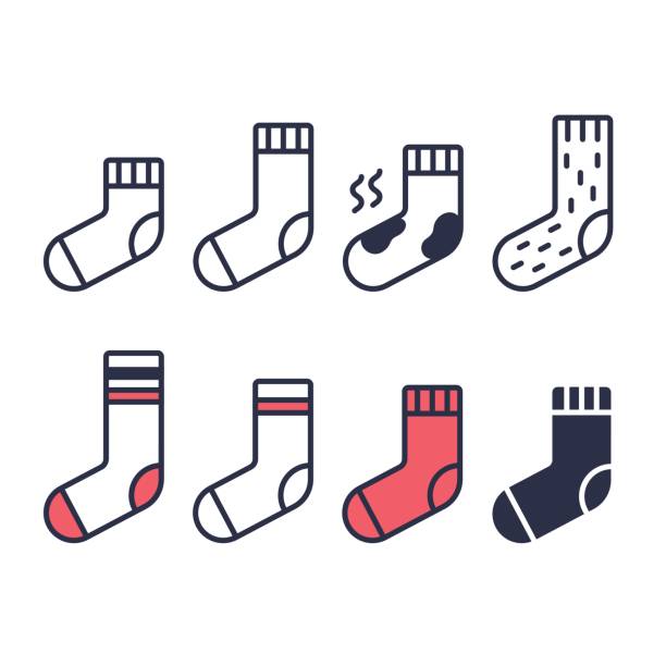 Set of socks icons Socks line icons set. Different type of length, color and material. Simple geometric vector symbols. sock stock illustrations