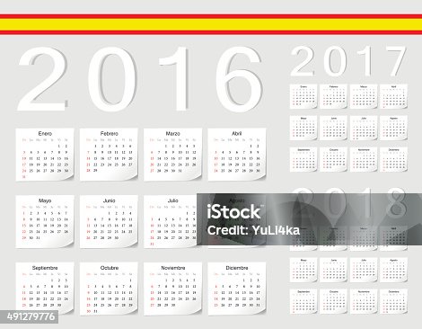 istock Set of Spanish 2016, 2017, 2018 vector calendars 491279776