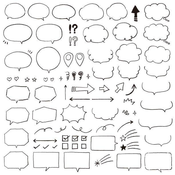 Set of speech bubbles drawn with a pencil. “Black line” Set of speech bubbles drawn with a pencil. “Black line” thought bubble stock illustrations