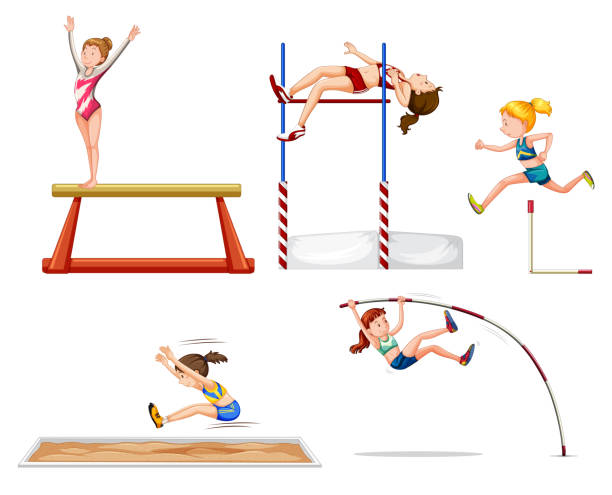 スポーツ選手のセット - 棒高跳び点のイラスト素材／クリップアート素材／マンガ素材／アイコン素材