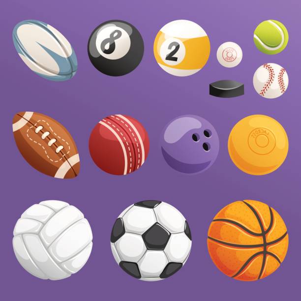 Set of sport balls isolated vector collection Set of balls isolated on white background. Collection tournament win round basket soccer equipment. Recreation leather group traditional different design. rugby ball stock illustrations