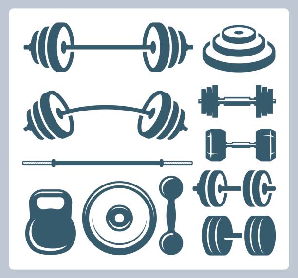 Set of sport weights for bodybuilding, fitness and weightlifting  weight stock illustrations