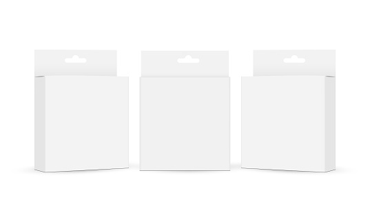 Set of Square Packaging Boxes With Hang Tab, Side and Front View
