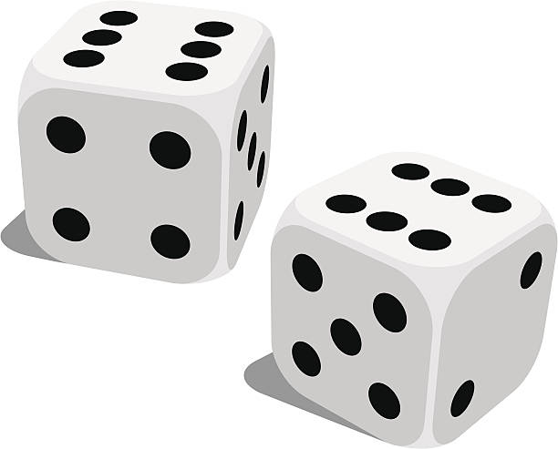 A set of standard lucky dice isolated on white Vector illustration of white dice with double six roll. No gradients of effects. dice stock illustrations