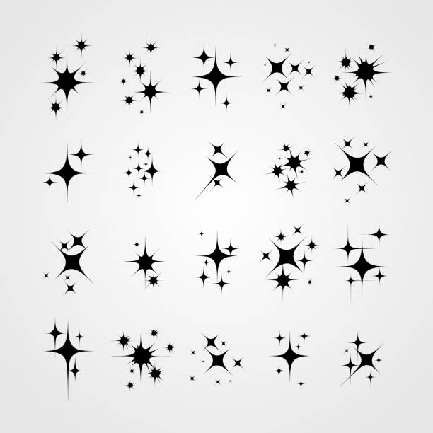 星キラキラときらめく漫画のセットです。黒きらびやかな星光の粒子。ベクトルの図。白い背景上に分離。 - キラキラ点のイラスト素材／クリップアート素材／マンガ素材／アイコン素材