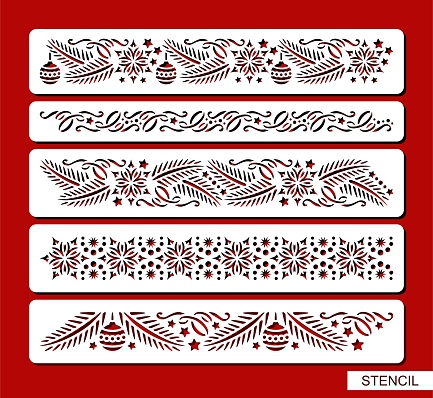 Set of stencils with seamless Christmas border.