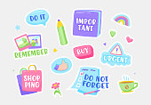istock Set of Stickers Do not Forget, Important, Urgent and Buy. Shopping, Remember and Do It Notification Sticky Symbols 1318334654