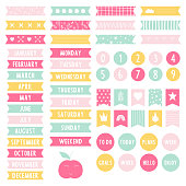 Set of stickers for planner. Weekly to do list. Scrapbook elements. Printable labels. Vector illustration.