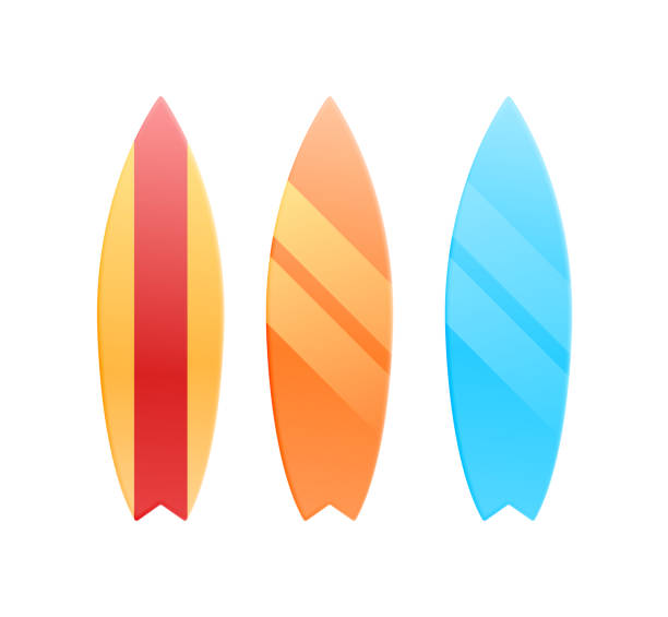 ilustrações de stock, clip art, desenhos animados e ícones de set of surfboards with tropical backgrounds - surf