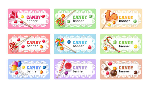Set of sweet lollipop vector banners. Set of sweet lollipop vector banners, headers. candy borders stock illustrations