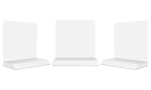 satz von tisch-display steht mockups isoliert auf weißem hintergrund - sammlung stock-grafiken, -clipart, -cartoons und -symbole