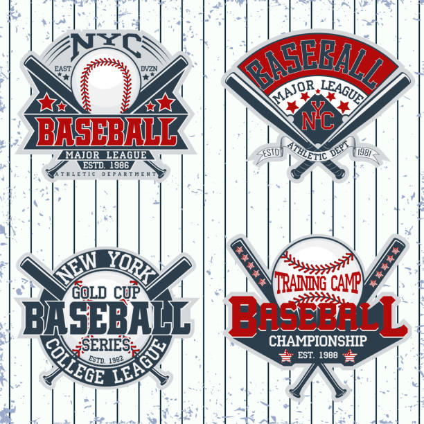 set of tee shirt print design Set of Vintage t-shirt graphic designs,  Creative print stamps, baseball typography emblems, sports logos, Vector baseball uniform stock illustrations