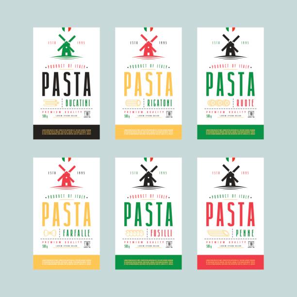 bildbanksillustrationer, clip art samt tecknat material och ikoner med uppsättning av mallar etikett för pasta - food labels
