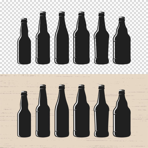 ilustrações de stock, clip art, desenhos animados e ícones de set of textured craft beer bottle label designs. - empty beer bottle