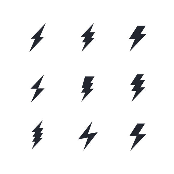 set of the bolts of lightning. Vector minimalistic flash icons. Thunder elements. Flat design. set of the bolts of lightning. Vector minimalistic flash icons. Thunder elements. Flat design lightning symbols stock illustrations