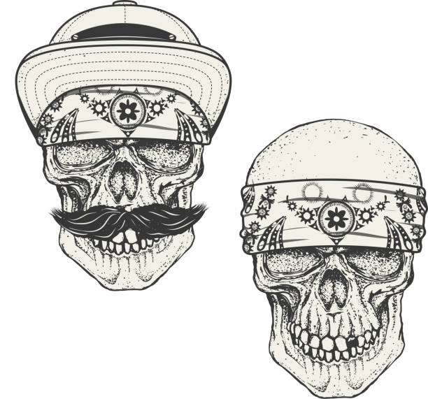 набор человеческих черепов в бандане и кепке. гангстер - gangster skull tat...