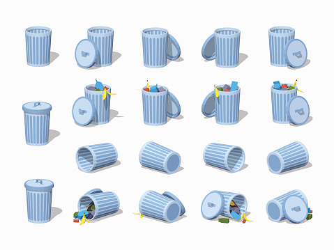 Set of the low poly trash cans