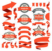 Vector illustraion of the red ribbons and badges.