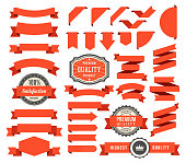 Vector llustration of the set of the red ribbons and badges