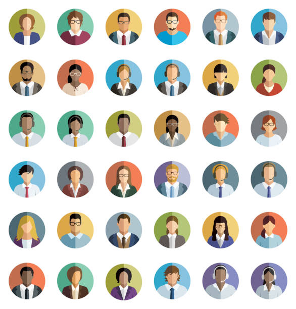 Set of thirty-six flat round icons of young business people. Young Business People – Icons set avatar clipart stock illustrations