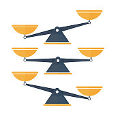 istock Set of three scales. Bowls of scales in balance and imbalance. Libra. Vector. 1248699268