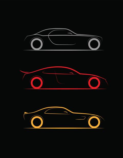 set of three stylized silhouette sports, business luxury car coupe vector illustration car silhouettes stock illustrations