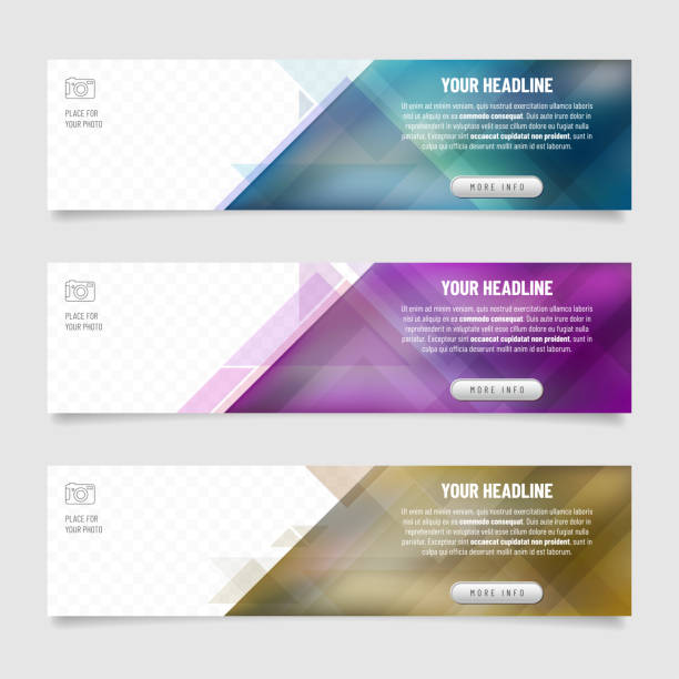 Set of three web banners with abstract triangle background Set of three web banners with abstract triangle background - place for your photo and text. Vector illustration. promo buttons stock illustrations