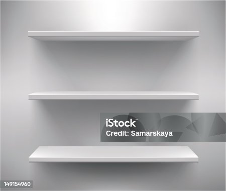 istock Set of three white empty shelves 149154960
