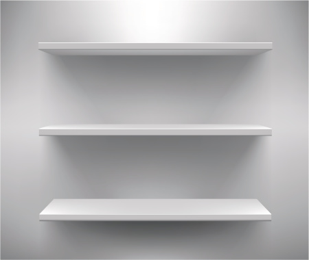 Set of three white empty shelves
