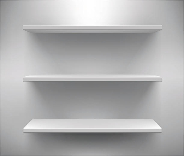 Set of three white empty shelves Vector store/book shelves. pegboard stock illustrations