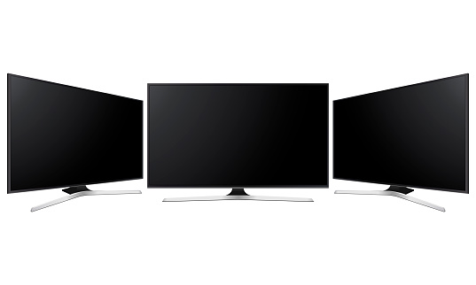 Set of three wide television screens mock up isolated