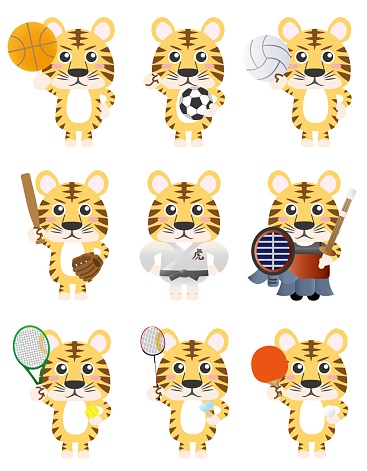 A set of tigers playing various sports / illustration material (vector illustration)